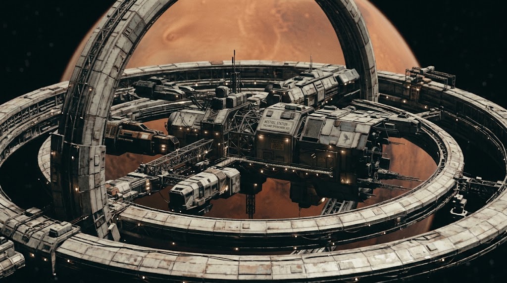 Kestrel Station, a salvage habitat in high orbit around Mars.